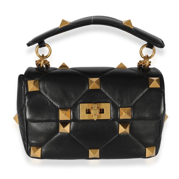 125921 fv Valentino Black Leather Medium Roman Stud Shoulder Bag