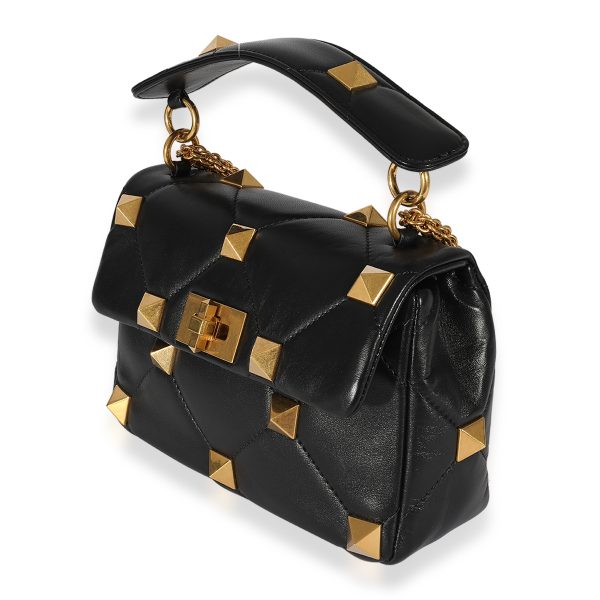 125921 sv Valentino Black Leather Medium Roman Stud Shoulder Bag