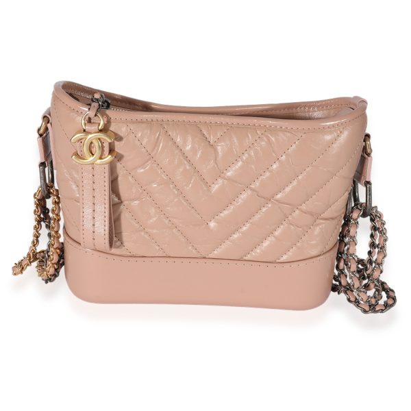 126304 fv Chanel Pink Aged Calfskin Chevron Quilted Small Gabrielle Hobo