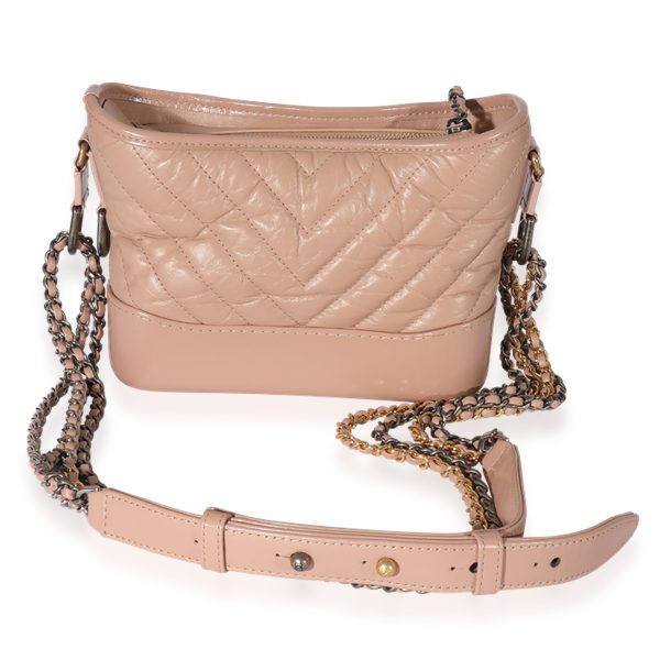 126304 pv Chanel Pink Aged Calfskin Chevron Quilted Small Gabrielle Hobo