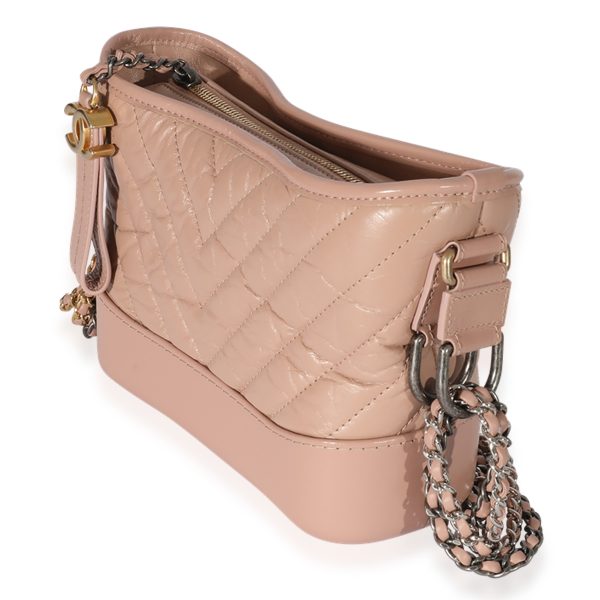 126304 sv Chanel Pink Aged Calfskin Chevron Quilted Small Gabrielle Hobo