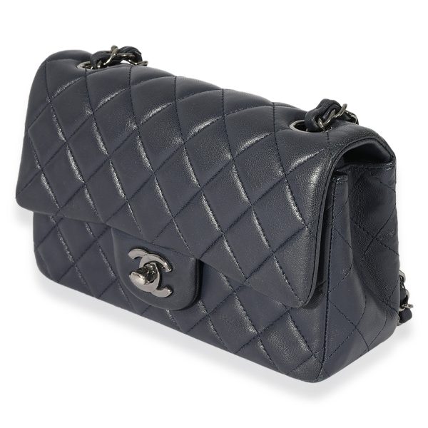 126343 sv Chanel Navy Quilted Lambskin Rectangular Mini Flap Bag