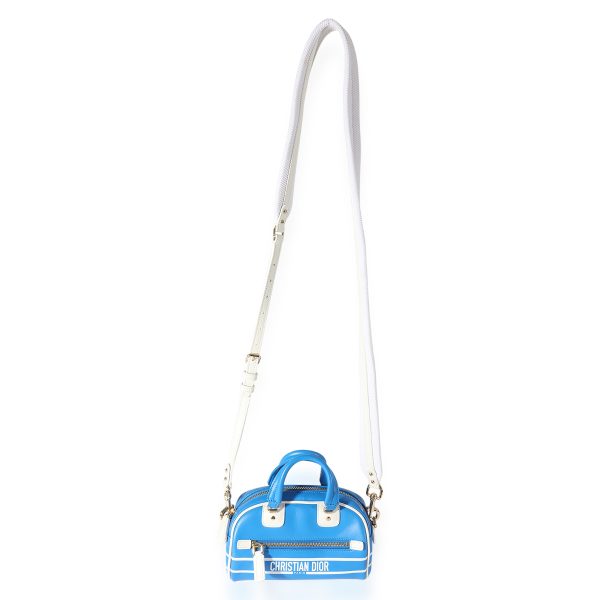 126351 bv aacc4124 1a9d 48ec 896a 8602383e124b Dior Blue White Smooth Calfskin Micro Vibe Zip Bowling Bag