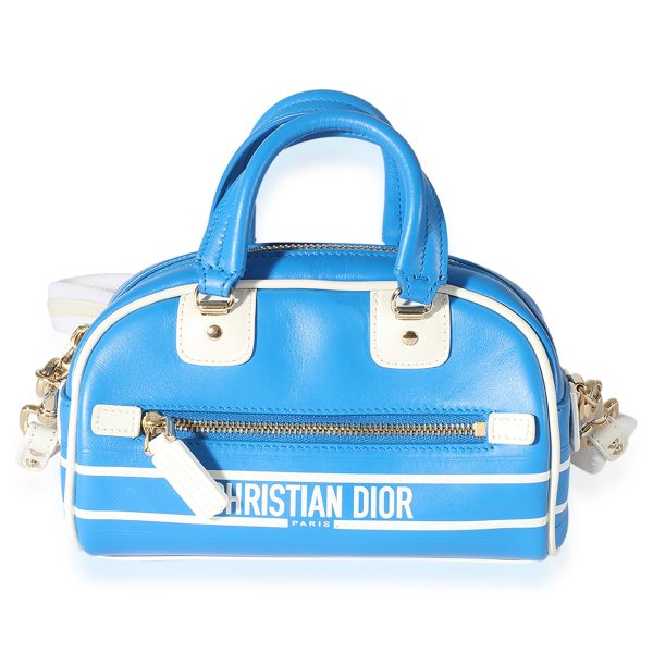 126351 fv 6b6a52db db62 4596 bc5d cdfb59daab76 Dior Blue White Smooth Calfskin Micro Vibe Zip Bowling Bag