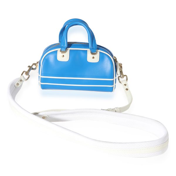 126351 pv Dior Blue White Smooth Calfskin Micro Vibe Zip Bowling Bag