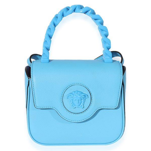 126355 fv Versace Blue Leather Mini La Medusa Chain Top Handle Bag