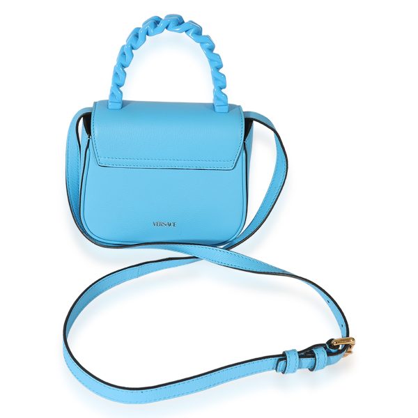 126355 pv Versace Blue Leather Mini La Medusa Chain Top Handle Bag