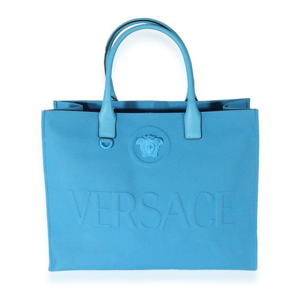 126356 fv Versace La Medusa Blue Canvas Logo Tote