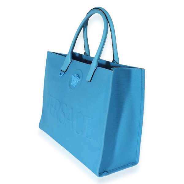 126356 sv Versace La Medusa Blue Canvas Logo Tote