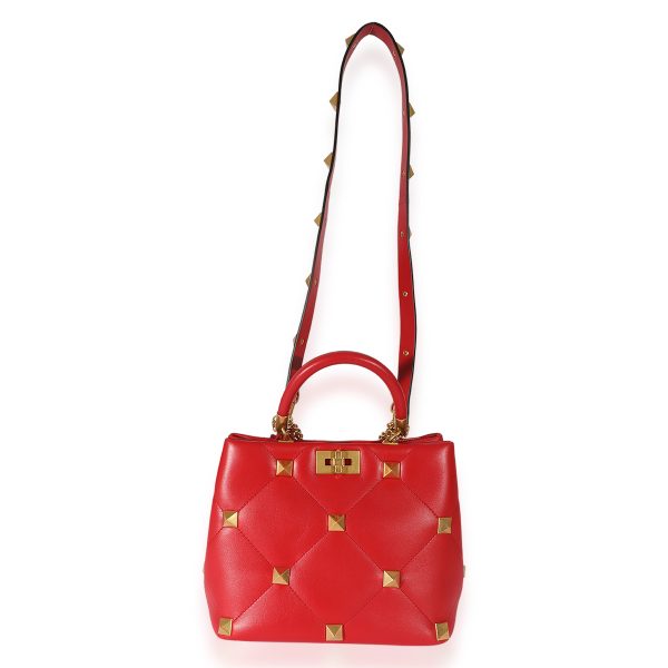 126382 bv 4dc270b8 47b4 4654 b6fb 1d2da76e5404 Valentino Red Leather Roman Stud Top Handle