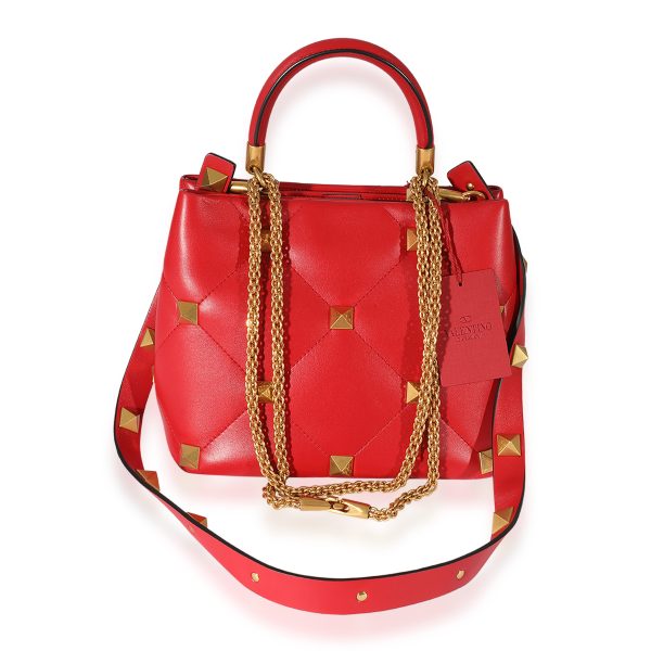 126382 pv e2d8db35 3aea 46f9 ac3d 8af46a19dc86 Valentino Red Leather Roman Stud Top Handle