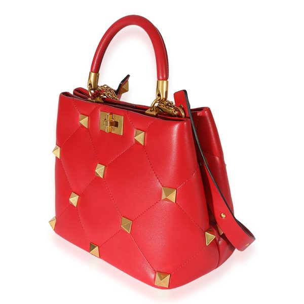 126382 sv 5ed28ae5 b415 4829 82c2 7e15e5ec1c44 Valentino Red Leather Roman Stud Top Handle