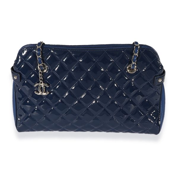 126538 stamp Chanel Royal Blue Patent Leather Bowling Tote