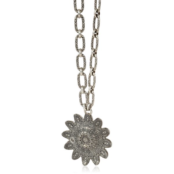 127404 bv Gucci Marmont Double G Flower Necklace in Sterling Silver on Long Chain