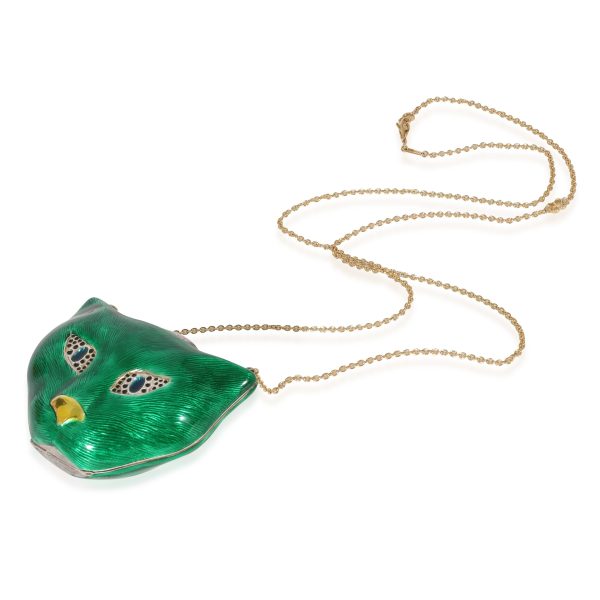 127405 sv Gucci Garden Enamel Cat Minaudière Necklace in 18k Yellow GoldSterling Silver