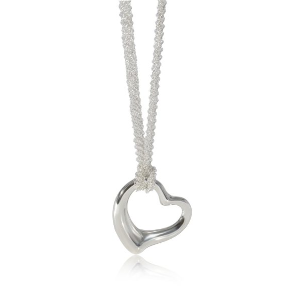 127490 fv Tiffany Co Elsa Peretti Open Heart Pendant On Mesh Chain in Sterling Silver