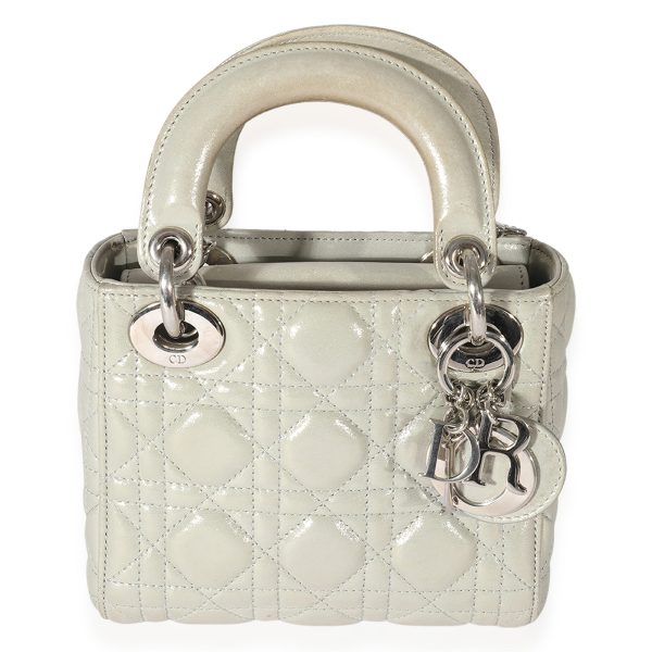 127499 fv Christian Dior Silver Nubuck Cannage Quilted Mini Lady Dior