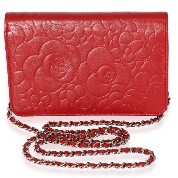 127610 pv Chanel Red Lambskin Camellia Wallet On Chain