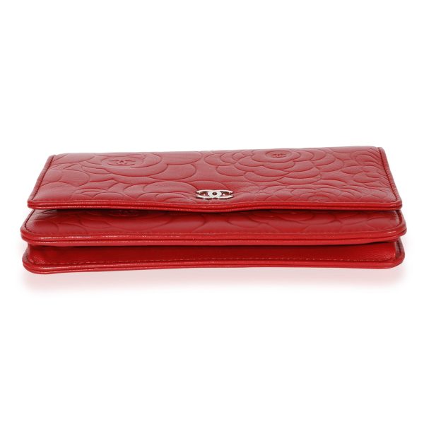 127610 stamp Chanel Red Lambskin Camellia Wallet On Chain