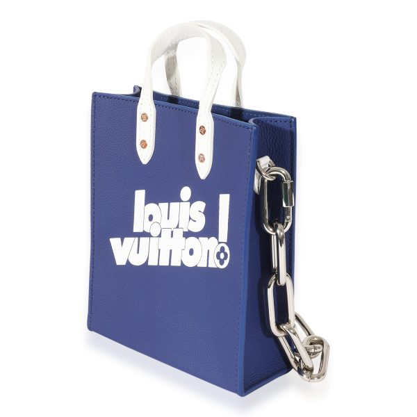 127619 sv Louis Vuitton Blue White Leather Everyday LV Sac Plat XS