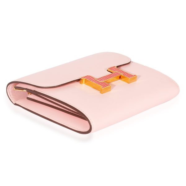 127781 clasp Hermes Tadelakt Rose Sakura Bougainvillea Lizard Constance Wallet