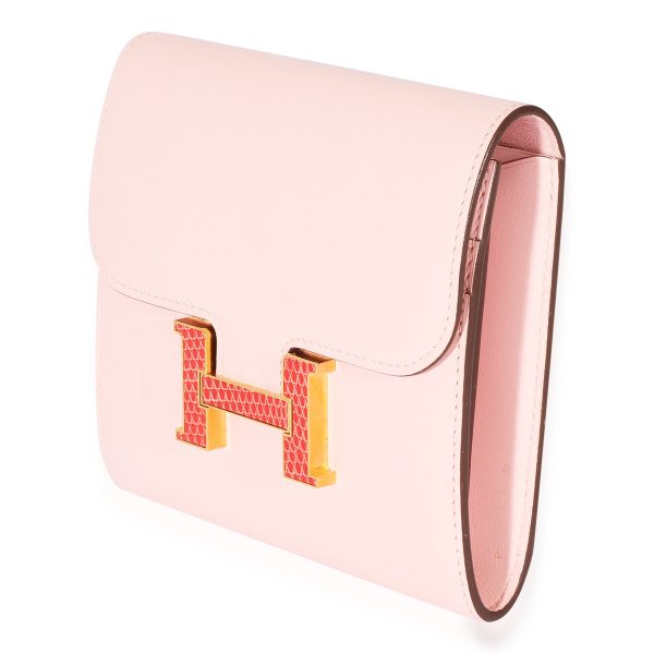 127781 sv Hermes Tadelakt Rose Sakura Bougainvillea Lizard Constance Wallet