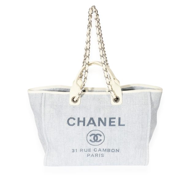 127782 bv Chanel Raffia Blue White Large Deauville Tote