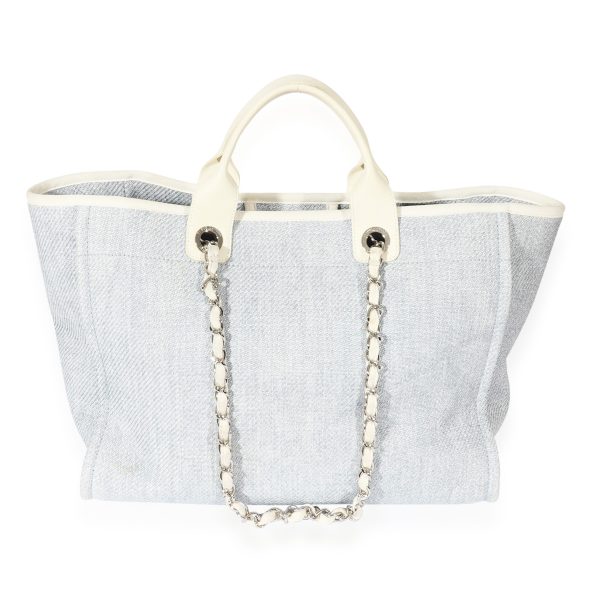 127782 pv Chanel Raffia Blue White Large Deauville Tote