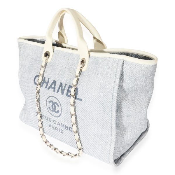 127782 sv Chanel Raffia Blue White Large Deauville Tote