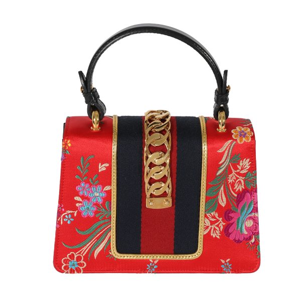 127861 pv Gucci Red Satin Floral Embroidered Jacquard Mini Sylvie