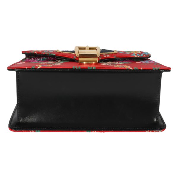 127861 stamp Gucci Red Satin Floral Embroidered Jacquard Mini Sylvie