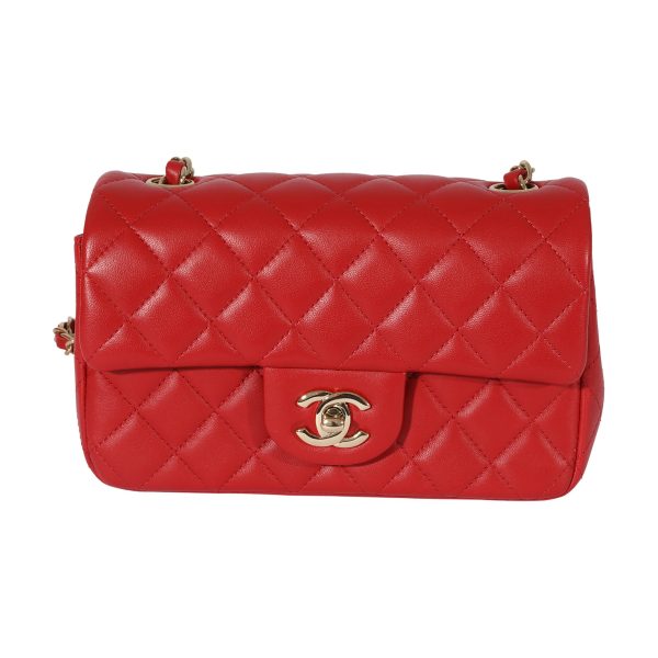 127895 fv Chanel Red Quilted Lambskin Mini Rectangular Classic Flap Bag