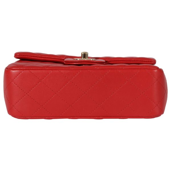 127895 stamp Chanel Red Quilted Lambskin Mini Rectangular Classic Flap Bag