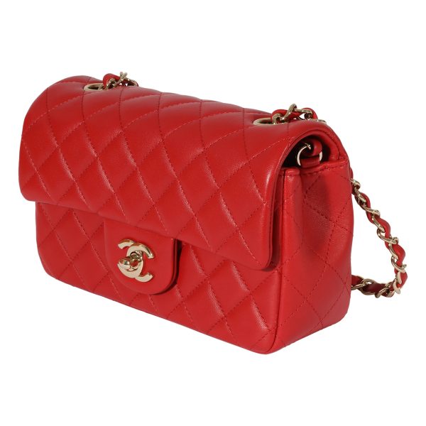 127895 sv Chanel Red Quilted Lambskin Mini Rectangular Classic Flap Bag