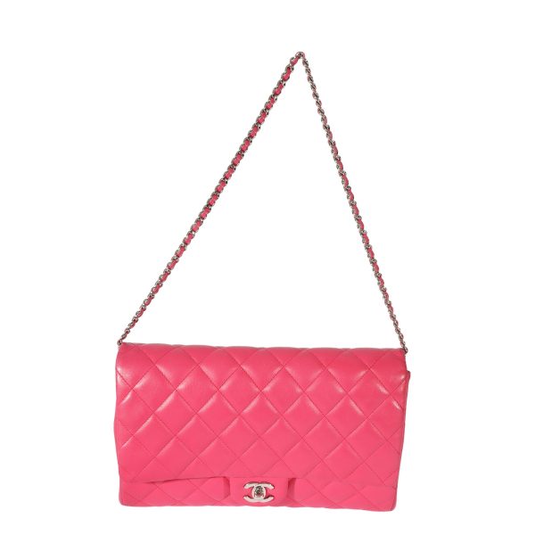 128008 bv Chanel Pink Lambskin Classic Flap Clutch With Chain