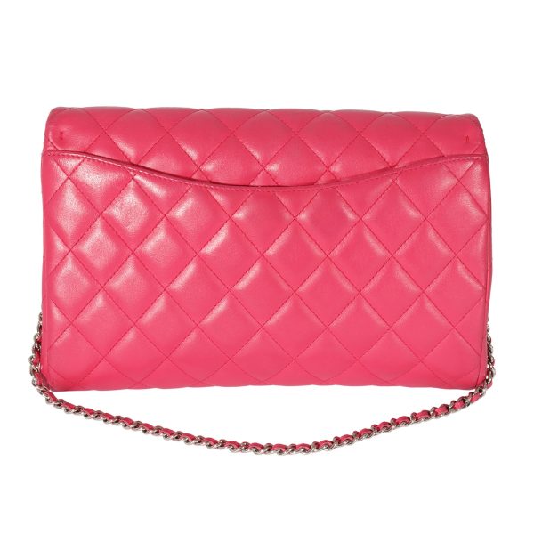 128008 pv Chanel Pink Lambskin Classic Flap Clutch With Chain