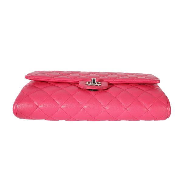 128008 stamp Chanel Pink Lambskin Classic Flap Clutch With Chain