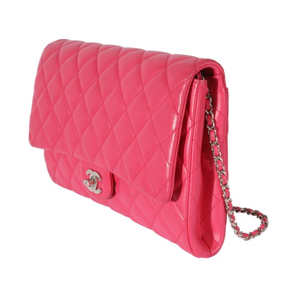 128008 sv Chanel Pink Lambskin Classic Flap Clutch With Chain