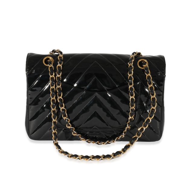 128031 pv Chanel Vintage Black Patent Chevron Medium Flap Bag