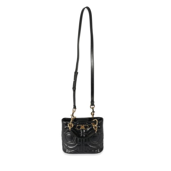 128035 bv Salvatore Ferragamo Black Leather Gancini Mini Chain Tote