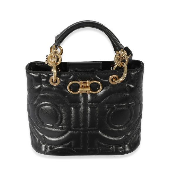 128035 fv Salvatore Ferragamo Black Leather Gancini Mini Chain Tote