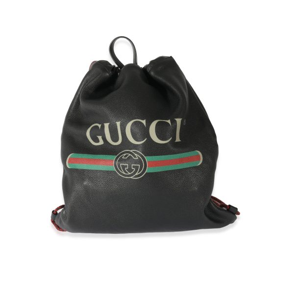 128056 fv 9743aaac 4d39 4e8d 9f52 c9ae3b4601c7 Gucci Black Leather Logo Drawstring Backpack