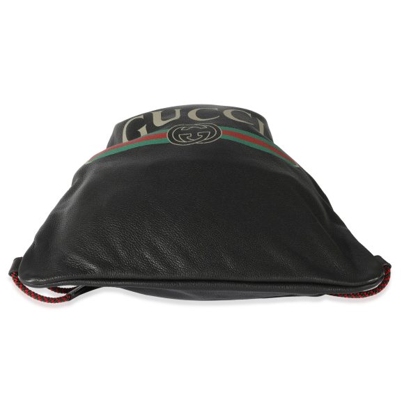 128056 stamp fc537d00 ce66 4f71 8e68 c571dc511e9a Gucci Black Leather Logo Drawstring Backpack