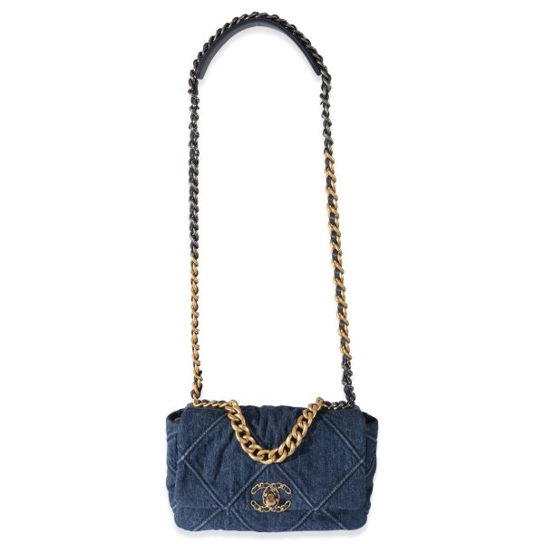 128092 bv Chanel Blue Quilted Denim Medium Chanel 19 Flap Bag