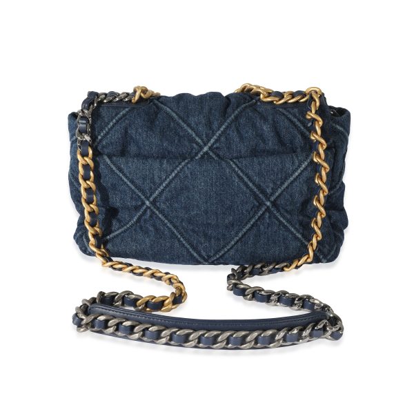 128092 pv Chanel Blue Quilted Denim Medium Chanel 19 Flap Bag