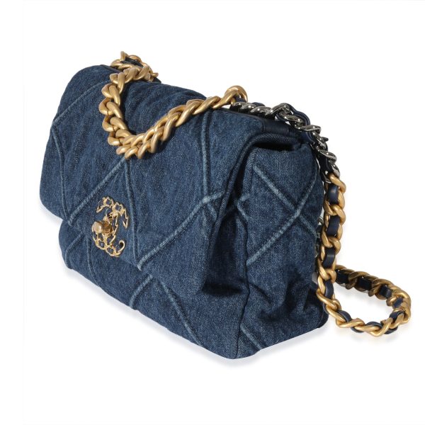 128092 sv Chanel Blue Quilted Denim Medium Chanel 19 Flap Bag