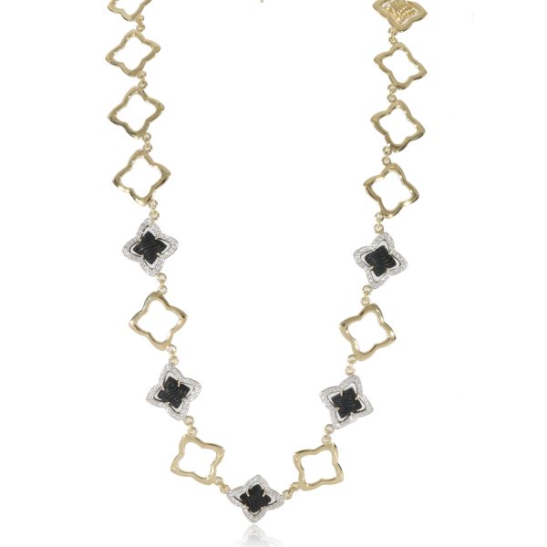 128155 fv 3c730516 b85b 4b2b bd1d 9df04ade716a David Yurman Quatrefoil Onyx Diamond Necklace in 18k Yellow Gold 175 CT