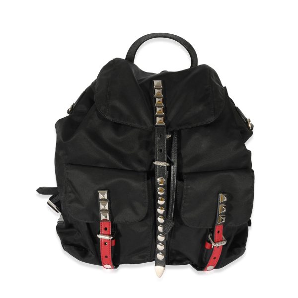 128192 fv Prada Black Nylon Studded Vela Backpack