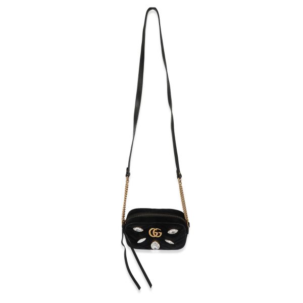 128275 bv Gucci Black Velvet Marquise Crystals Marmont Mini Bag