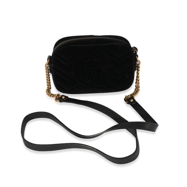 128275 pv Gucci Black Velvet Marquise Crystals Marmont Mini Bag